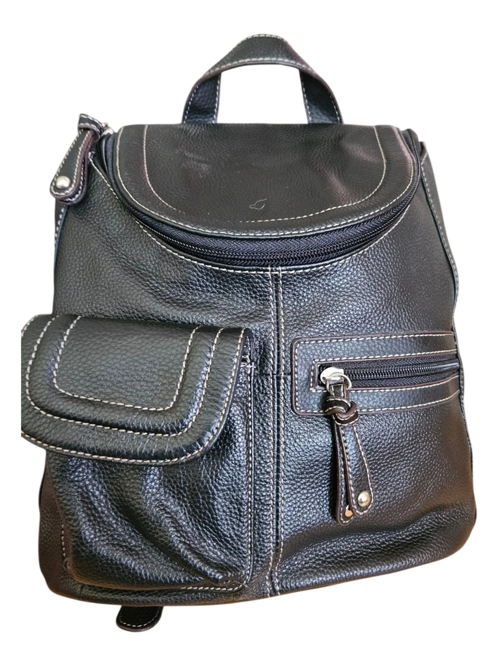 Tignanello Black Leather Backpack with Front Pockets